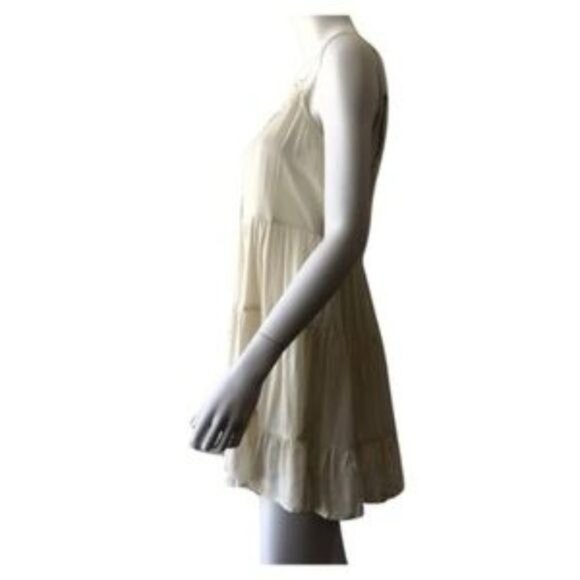 Flowy Cream Dress With Floral Accent Neckline - Picture 3 of 5